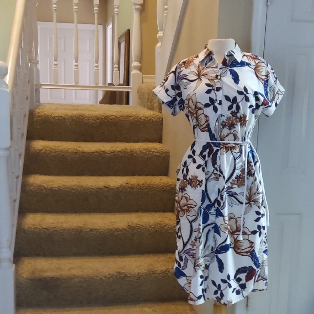 Talbots Blue and Brown Floral Midi Dress